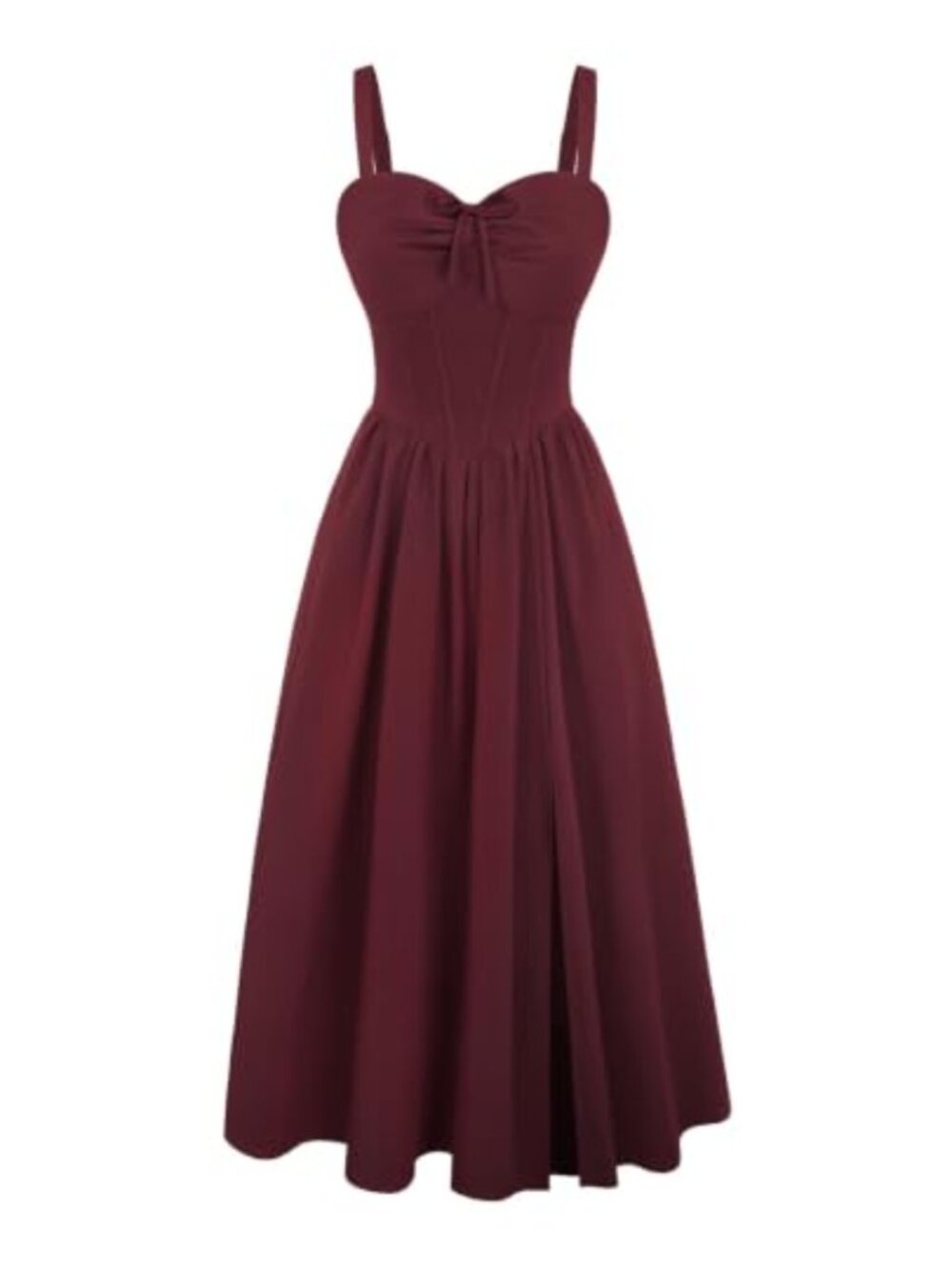 Corset Midi Dress with Pockets Ruched Bodice Smocked Back Sleeveless